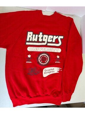 Vtg Rutgers University Sweatshirt 80s Tultex USA Size XL Red Graphics Knights